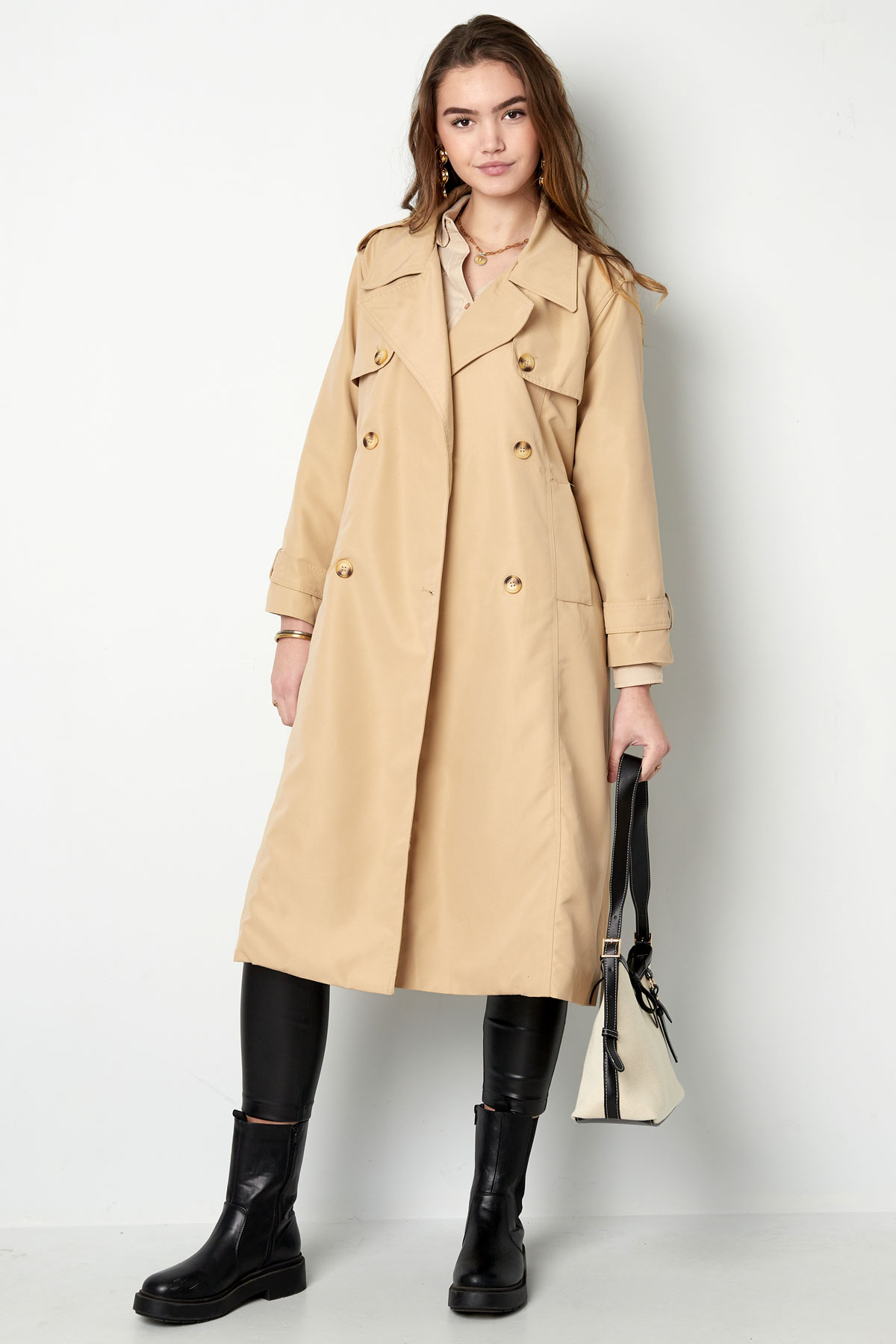 Long basic trench coat - beige S h5 Picture5